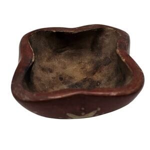 Vintage MCM Native American Hand Painted Small Ceramic Bowl Brown Gold Starburst